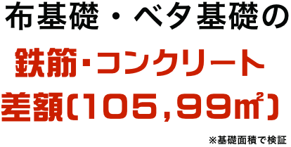 布基礎・ベタ基礎の鉄筋・コンクリート差額(105,99㎡)※基礎面積で検証